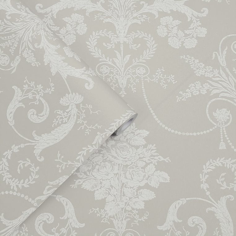 Laura Ashley Josette Wallpaper White / Dove Grey