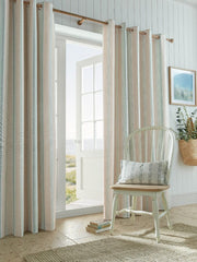 Laura Ashley Wickham Stripe Sage / Natural Ready Made Eyelet Curtains