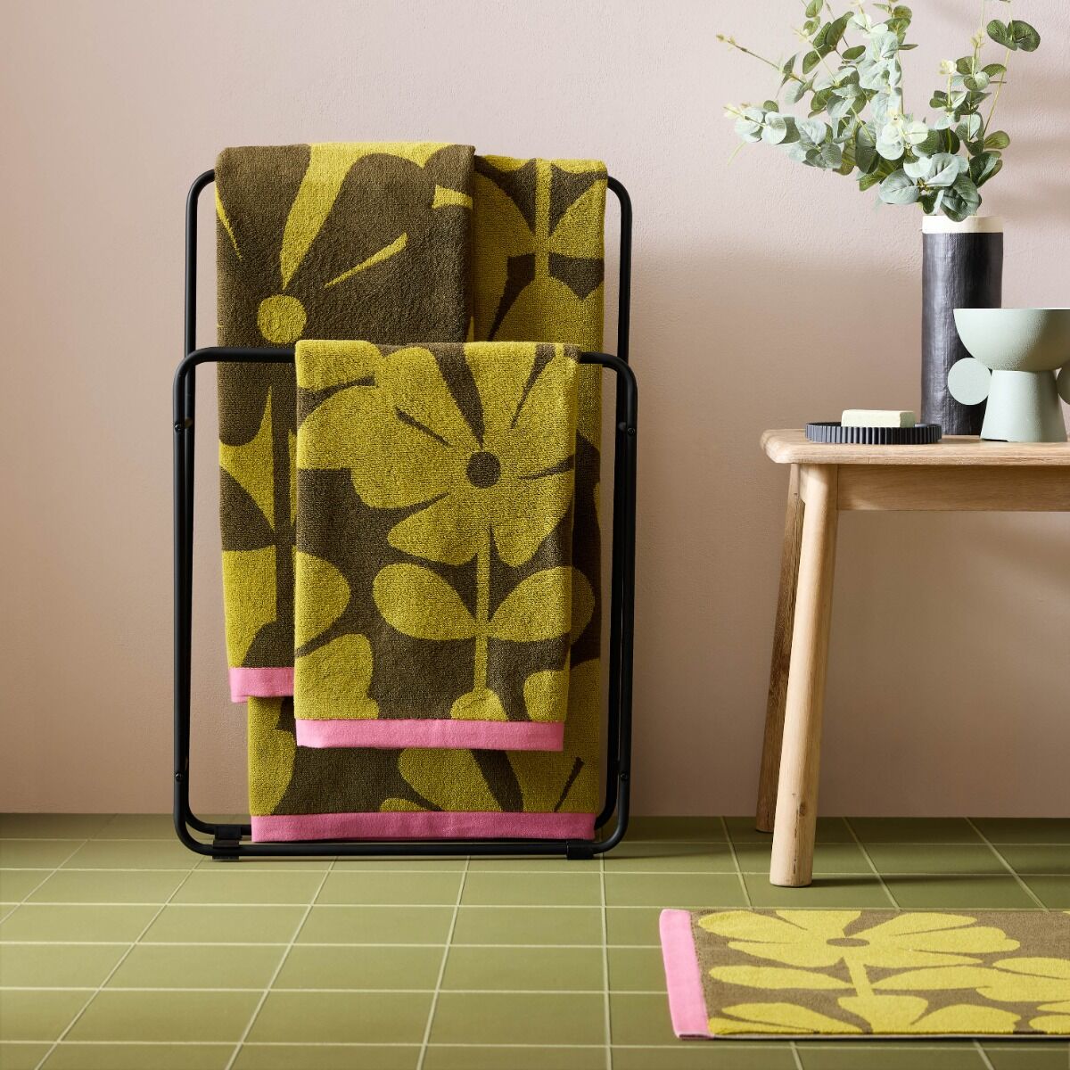 Orla Kiely Wildflower Yellow Ochre Towels