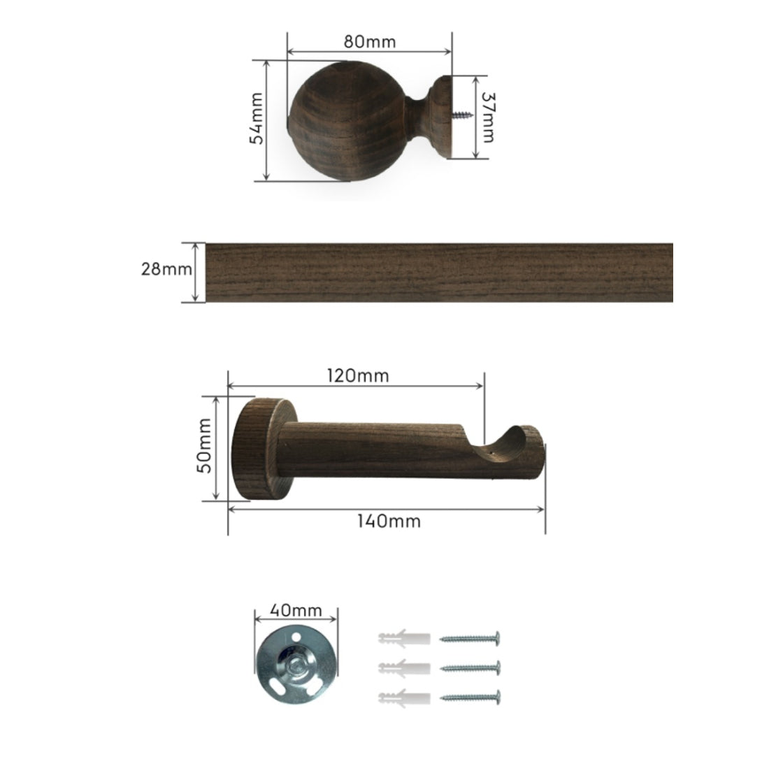 Laura Ashley Mitchell 28mm Eyelet Pole, Dark Chestnut
